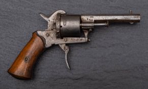 A Continental 7mm pinfire revolver:, 3 1/8th inch octagonal barrel with fore sight',