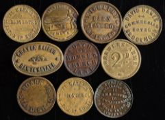 Ten Public House and Inn tokens, including a 6d token for the Barn Tavern, Islington.