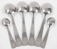 A set of four WWII NSDAP Labour Front table spoons and two matching tea spoons: all stamped with