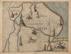 DRAYTON, Michael : Lincolne Shyre - early engraved map with subdued hand colouring,