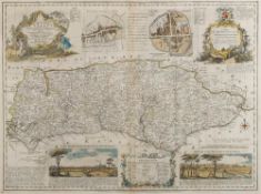 BOWEN, Emanuel - An Accurate Map of the County of Sussex : hand coloured map. Size : 680 x 495 mm.