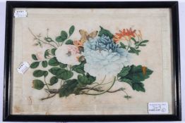 CHINESE RICE PAINTINGS : A pair of original botanical paintings on rice/pith paper, 260 x 160 mm,