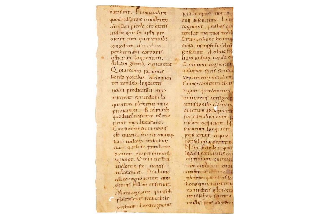 Fragment of a leaf from a Homiliary, with large coloured initials, in Latin, decorated manuscript - Image 2 of 2
