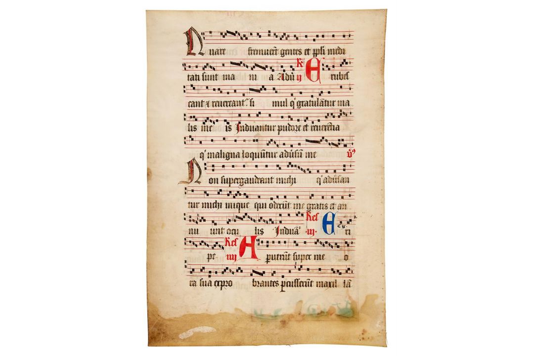 Two leaves from an antiphonal from a Flemish charterhouse, with initial and decorated border, in - Image 2 of 4