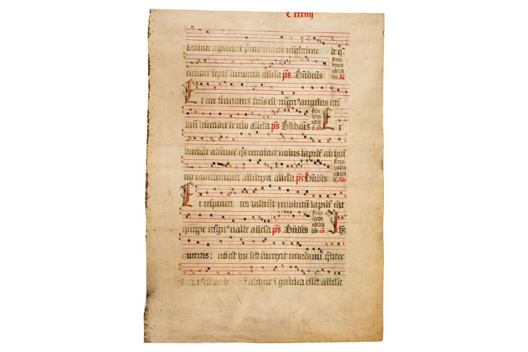 Two leaves from an antiphonal from a Flemish charterhouse, with initial and decorated border, in - Image 4 of 4