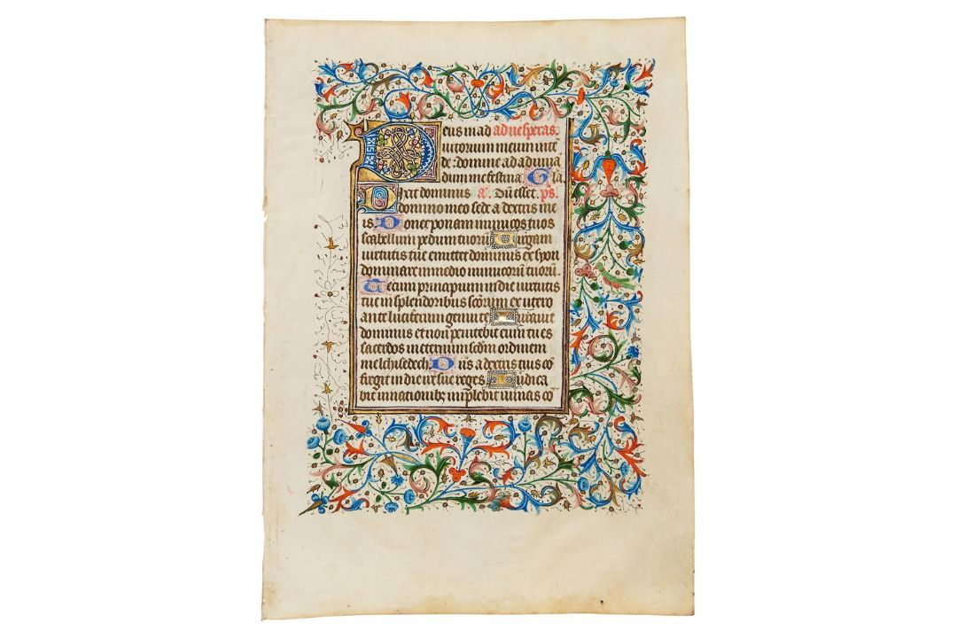 Two leaves from an opulently illuminated Book of Hours, Use of Rome, in Latin, manuscript on parc - Image 1 of 4