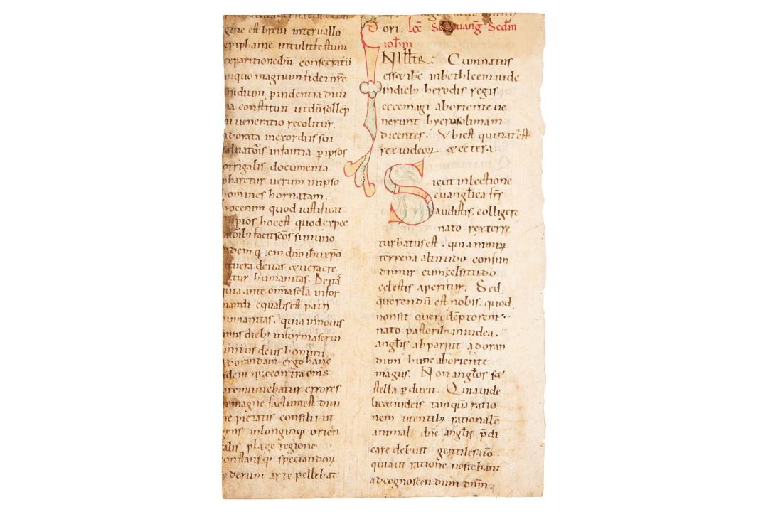 Fragment of a leaf from a Homiliary, with large coloured initials, in Latin, decorated manuscript - Image 1 of 2