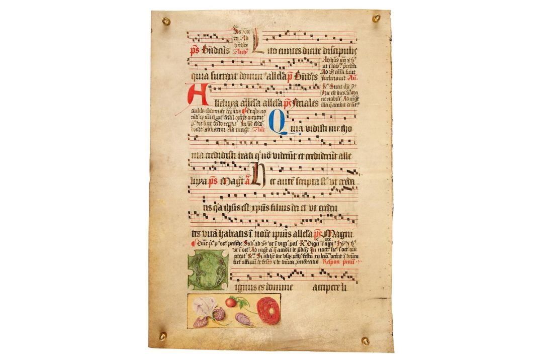 Two leaves from an antiphonal from a Flemish charterhouse, with initial and decorated border, in - Image 3 of 4