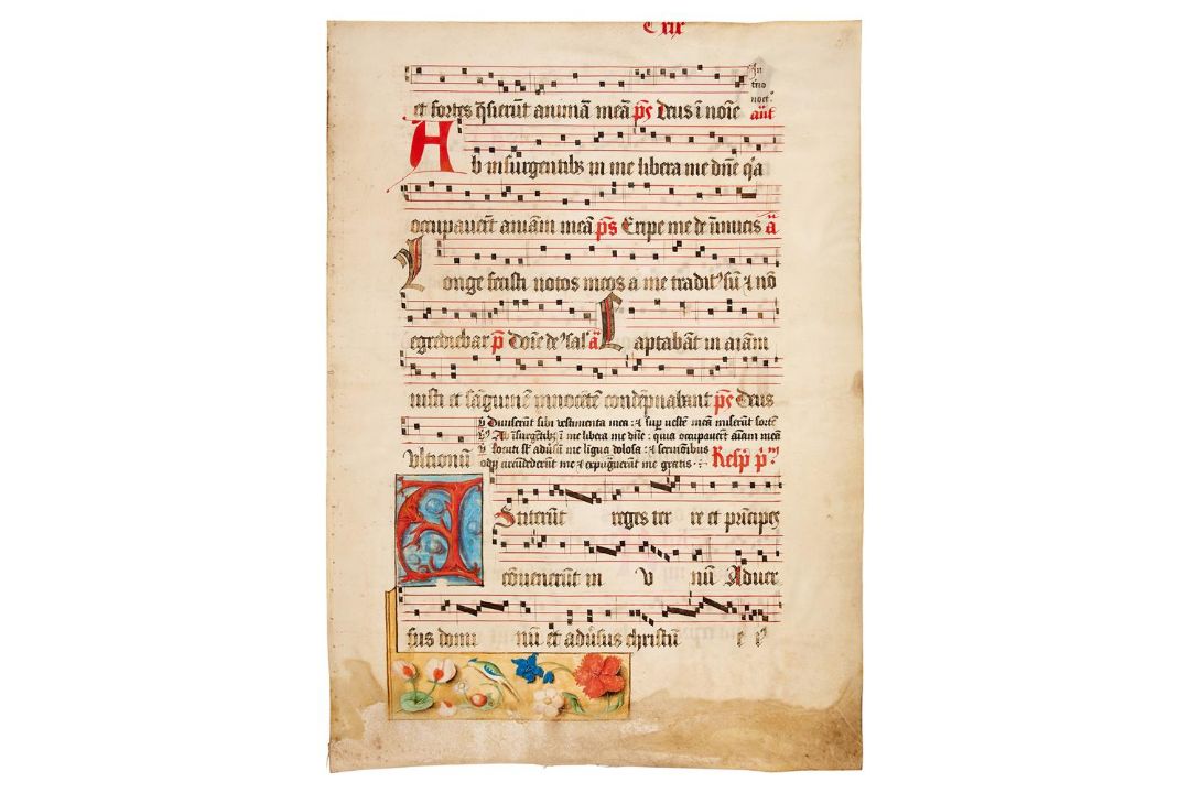 Two leaves from an antiphonal from a Flemish charterhouse, with initial and decorated border, in - Image 1 of 4