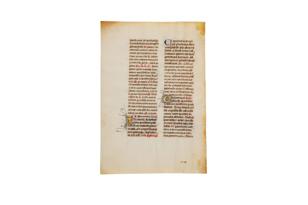 Leaf from a Breviary, with parts of Feast of St. Mary Magdalene, in Latin, illuminated manuscript - Image 2 of 2