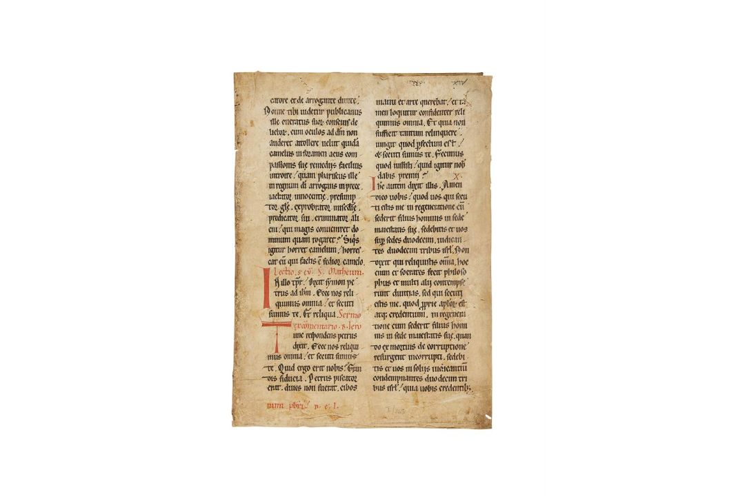 Ɵ Bifolium from a Homiliary, in Latin, decorated manuscript on parchment - Image 1 of 2