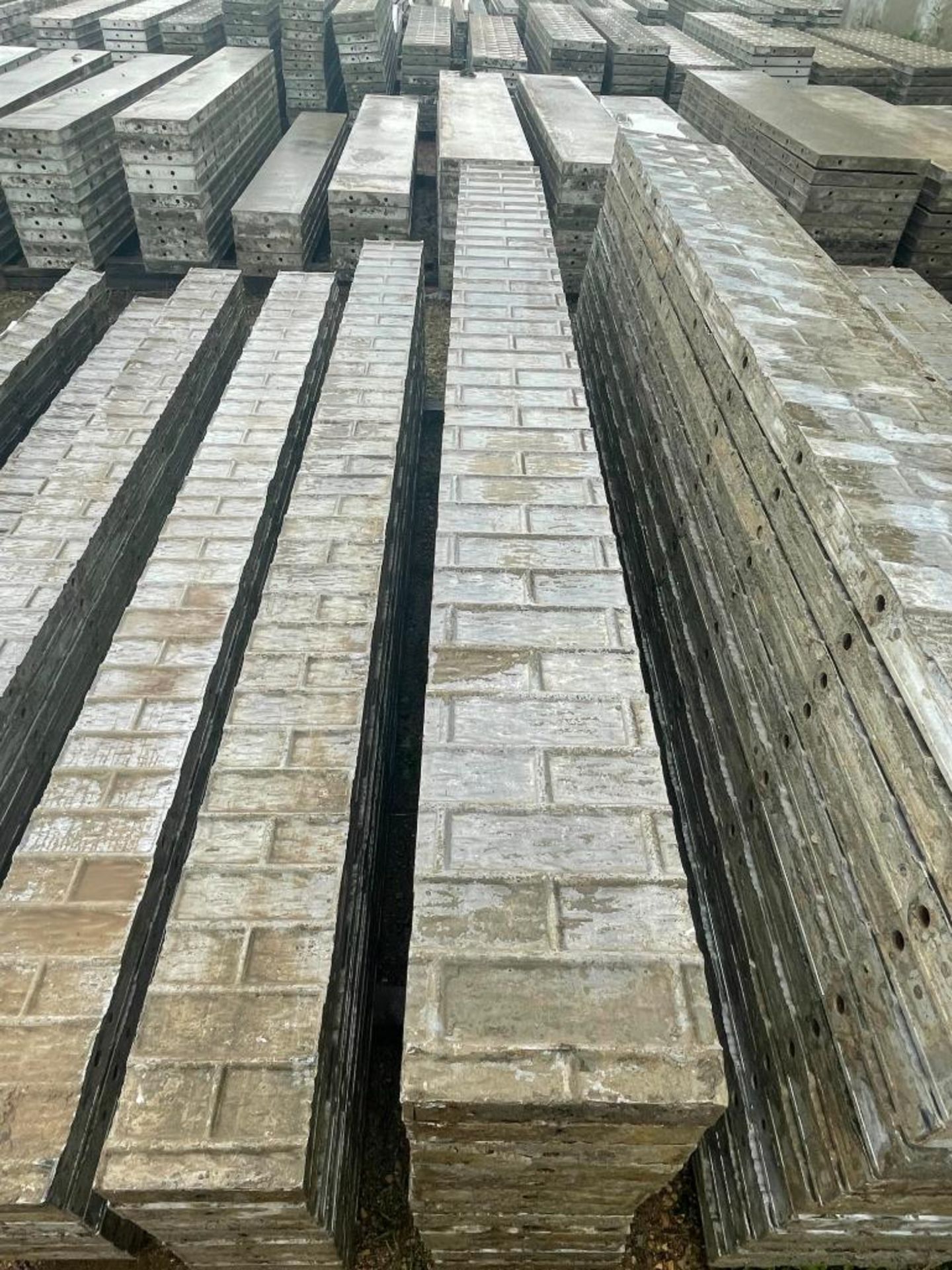 (12) 10" x 9' Wall-Ties Textured Brick Aluminum Concrete Forms 6-12 Hole Pattern. Located in Lake Cr - Image 3 of 3