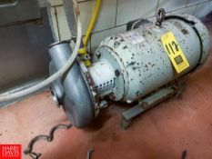 Fristam 15 Hp. Centrifugal Pump Model FT401-205,and S/S Clamp Type Head, 3''Inlet/Outlet Rigging