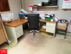 Remaining Press Office Furniture to Include: (1) Desk, (1) Folding Table, (2) Office Chairs