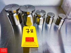 Troemner Precision Weights: (2) 5 Kilogram, (1) 2 Kilogram and (2) 1 Kilogram. Rigging Fee: $25