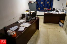 Remaining Contents of Upstairs Offices to Include (3) L-Shaped Desk, (3) Desk, (1) Wooden 2-Drawer