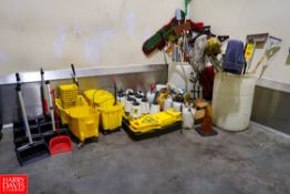 Cleaning Supplies to Include Brooms, Dust Mops, Mops, Mop Buckets, Uline Dust Pans, Sprayers, Etc.