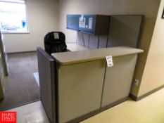 Chair, L-shaped Reception Desk, Overhead Cabinet Rigging Fee: $140