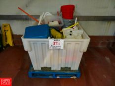 Tote With Pails, Spray Bottles, Brushes, Brooms, Handles Rigging Fee: $35