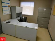 Office Desk, Chair, (2) Filing Cabinets, Cork Board Rigging Fee: $140