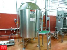 Highland 400 Gallon S/S Jacketed Tank With Vertical Agitation, 94 PSI Rigging Fee: $350