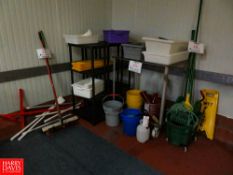 Plastic Shelves, S/S Rack, Plastic Pails, Mop Bucket, Brushes Rigging Fee: $70