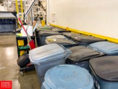 Assorted Waste Cans, Carts, etc. with Brooms, Vacuum Cleaner and Cleaning Supplies Rigging Fee: $