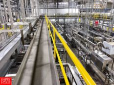 Over 200' Over Head Power Belt Conveyor with drives 90 Degree Turns, Stairs, Platform and Supports