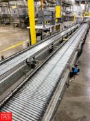 Over 35' OCME Dual Lane Roller Conveyor with Drives from Belt to Conveyor to Lane Splitter   ***