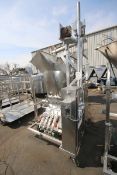 Raque S/S 4-Piston Filler, M/N PF2.5-4, S/N 1000164, with Hopper, 460 Volts, 3 Phase, Mounted on