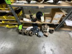 CONTENTS OF SHELF, ASSORTED COPPER FITTINGS, BLOWDOWN VALVE, FLOW METER, ASSORTED NIBCO CHEMTROL