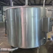 MOJONNIER 500 GALLON VERTICAL TANK, JACKETED, ALL STAINLESS STEEL, S/N: 1289 , 6ft Diameter x 7ft (