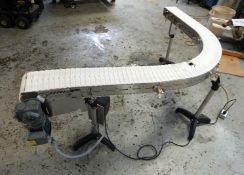 ALL STAINLESS STEEL TABLE TOP CHAIN 90 DEGREE RIGHT TURN CONVEYOR, 7