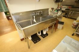 Cannonware Triple Bowl S/S Sink, M/N D3CWP1813R-18, Overall Dims.: Aprox. 75