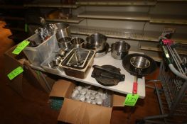 Lot of Assorted S/S Pans, S/S Inserts, S/S Kitchen Utensils, & S/S Measuring Cups (Located in