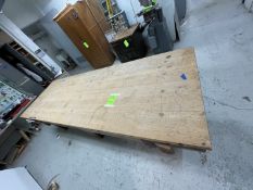 WOODEN WORKSHOP TABLE (MADE IN SHOP) WITH VICE ATTACHED, APPX DIMENSIONS 121''L x 41''W x 33''H (