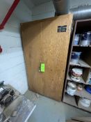 WOODEN STORAGE CABINET, INCLUDES ASSORTED HARDWARE (HISTORIC ITEM MADE IN SHOP) 72''W x38''L x 22''D