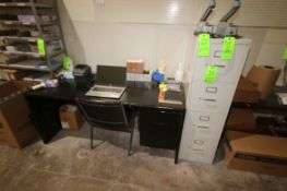 Verticl 4-Drawer Filing Cabinet, with Desk & Chair (NOTE: Does Not Include Contents On Top of