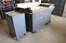 Lot-(2) Short Shop Cabinets, 10-Drawer Blueprint File Cabinet, Work Bench, Bookcase, etc.