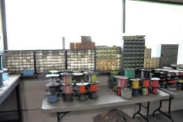 Lot-Parts Bin Organizer Cabinets with Electronics Contents on Window Ledge