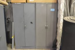 Lot-(4) 2-Door Storage Cabinets with Paints, Fluids, Weatherstripping, & Hose Supply