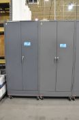 Lot-(2) 2-Door Portable Storage Cabinets with Various Cleaning Supply Contents