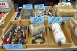 Lot-Destaco Clamps, Small Motor, Fleet Guard Fuel Filter, Chains, etc. in (5) Boxes