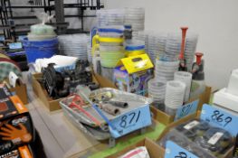 Lot-Measuring Cups in (5) Boxes, with Paint Rollers, Covers, Funnels, Paint Pans, etc, in (2) Boxes