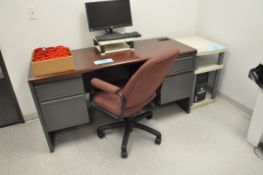 Lot-Table, Desk, Cart and (2) Waste Cans, (1st Floor Kitchen)