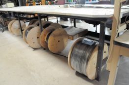 Lot-Heavy Duty Wire Spools, Wire Harnesses, Cart with Harnesses, etc. Under (3) Tables
