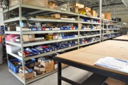 Lot-(4) Sections Pallet Racking with Various Electrical Components Contents in (1) Row