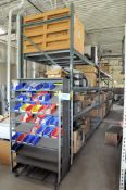 Lot-(3) Sections Pallet and (1) Slant Shelving Cart with Misc. Contents