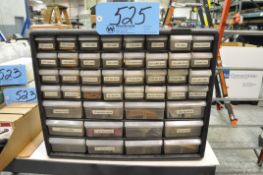Lot-Parts Bin Organizer Cabinet with Nozzles, Collets, Lens, etc. Contents