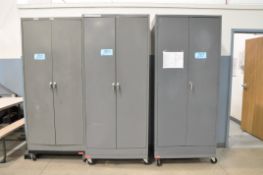 Lot-(3) Portable 2-Door Storage Cabinets with Various General Maintenance Supplies Contents